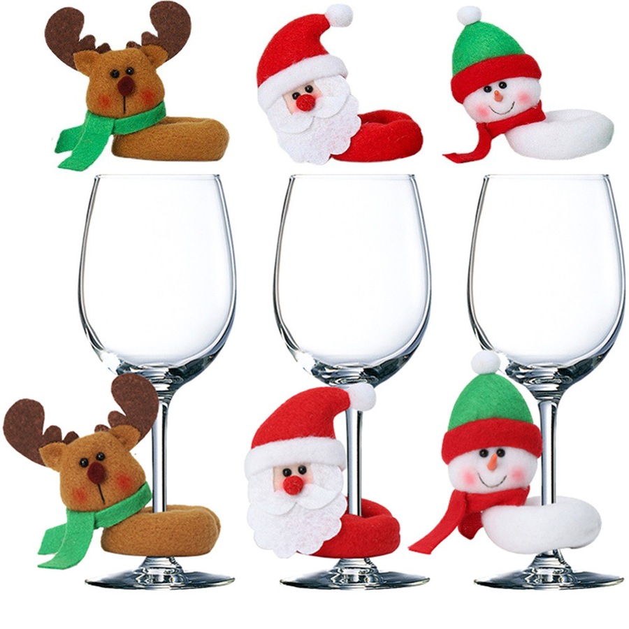 12Pcs Christmas Wine Glass Set Santa Snowman Reindeer Christmas Home Decor