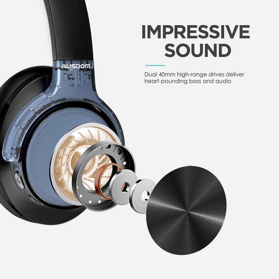 AUSDOM E9 Active Noise Cancelling Headphones Wireless Bluetooth Foldable Over Ear Headphones