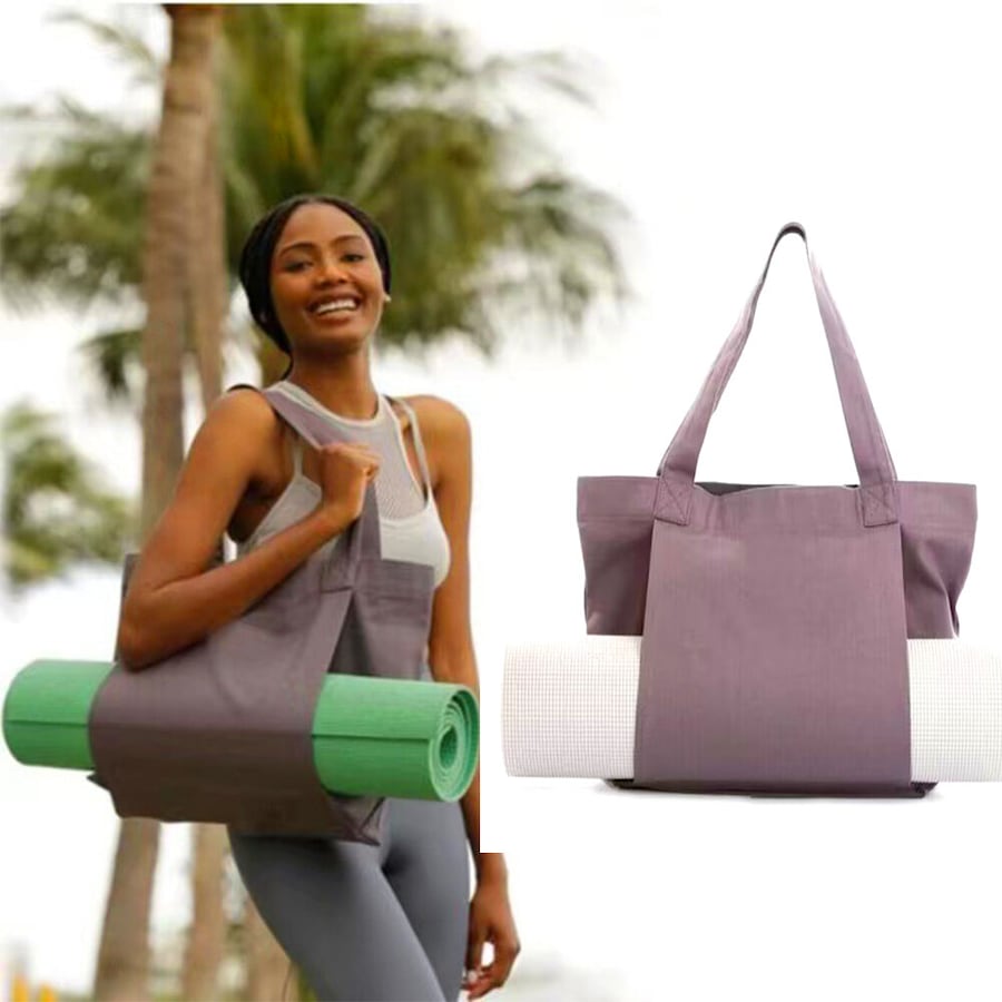 Canvas Tote Bag With Yoga Mat Carrier Pocket Carryall Shoulder Bag For Workout