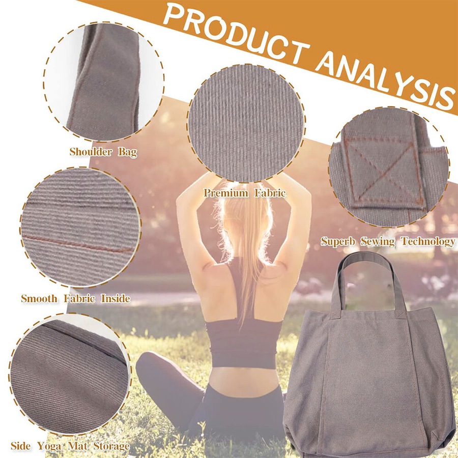 Canvas Tote Bag With Yoga Mat Carrier Pocket Carryall Shoulder Bag For Workout