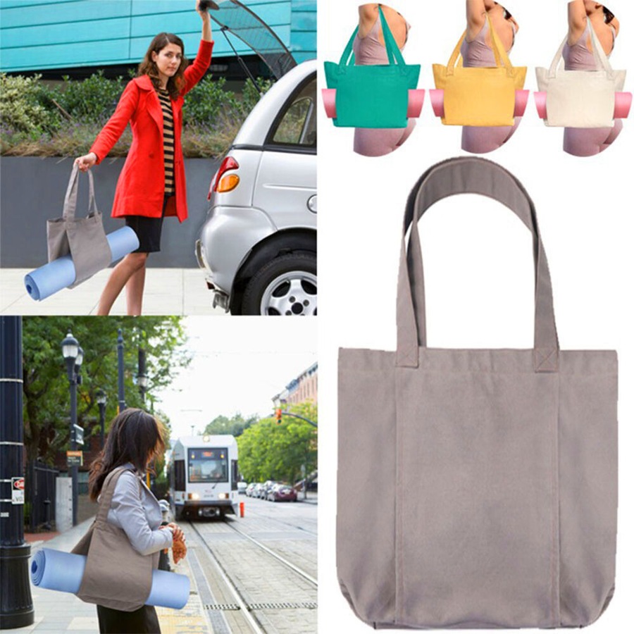 Canvas Tote Bag With Yoga Mat Carrier Pocket Carryall Shoulder Bag For Workout