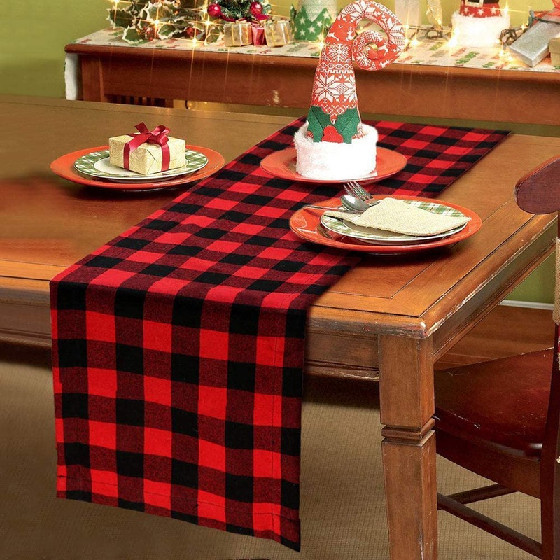 Buy Christmas Table Runner Cotton Buffalo Check Plaid Double Sided