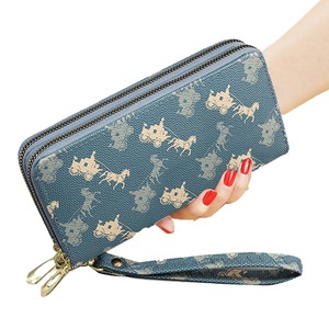 Double Zipper Women Wallet Card Holder PU Leather Phone Bag-Blue