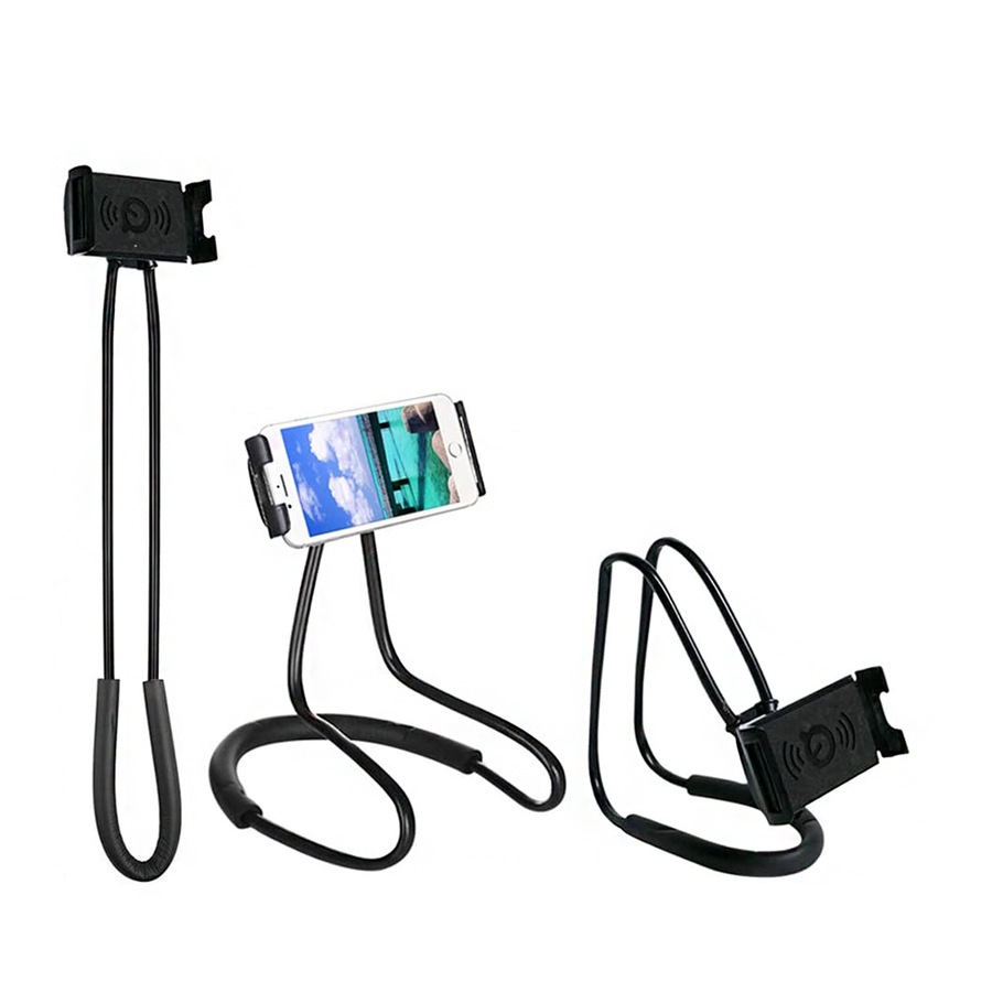 Flexible Hanging Neck Lazy Necklace Mobile Phone Holder-Black