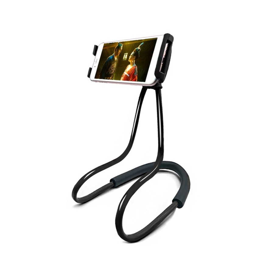 Flexible Hanging Neck Lazy Necklace Mobile Phone Holder-Black