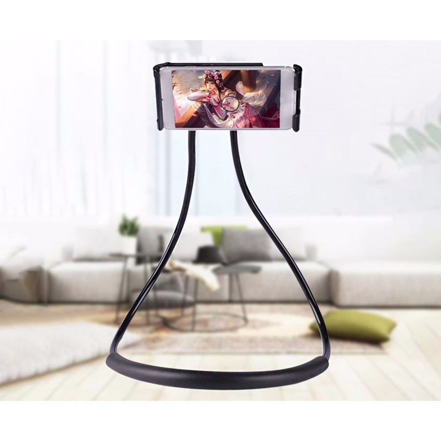 Flexible Hanging Neck Lazy Necklace Mobile Phone Holder-Black