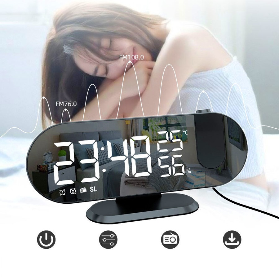 LED Digital Alarm Clock Projection Clock With Time Temperature Display