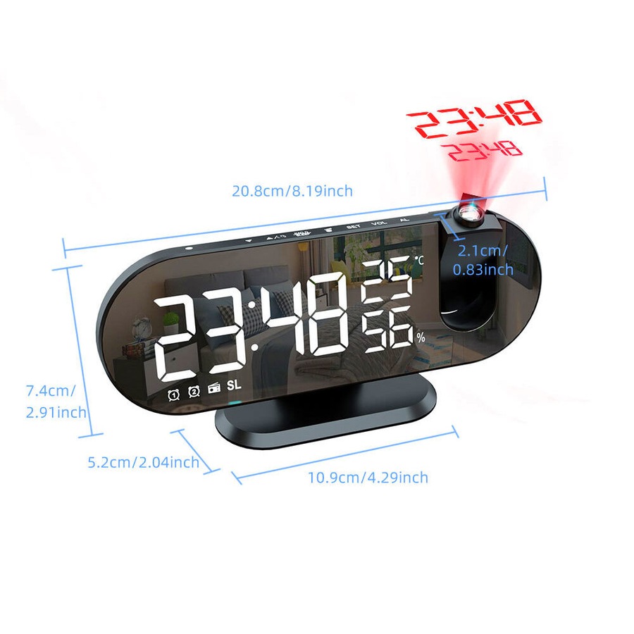 LED Digital Alarm Clock Projection Clock With Time Temperature Display