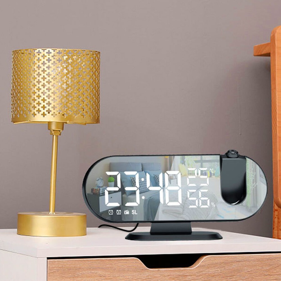 LED Digital Alarm Clock Projection Clock With Time Temperature Display