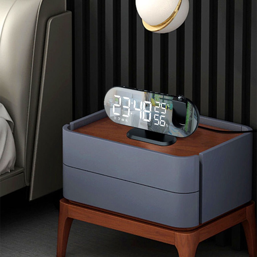 LED Digital Alarm Clock Projection Clock With Time Temperature Display