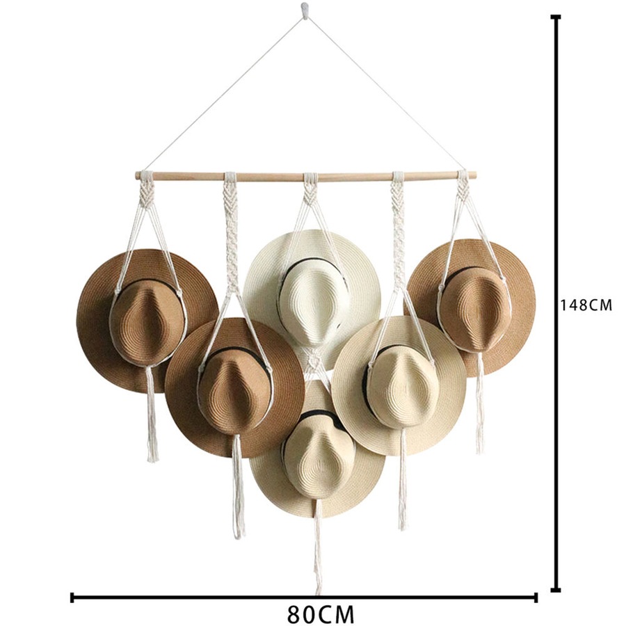 Macrame Hat Hangers Boho Hat Rack for Wall Hat Holder Display Organizer