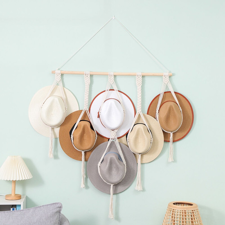 Macrame Hat Hangers Boho Hat Rack for Wall Hat Holder Display Organizer