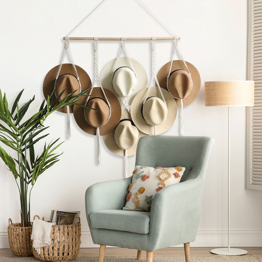 Macrame Hat Hangers Boho Hat Rack for Wall Hat Holder Display Organizer