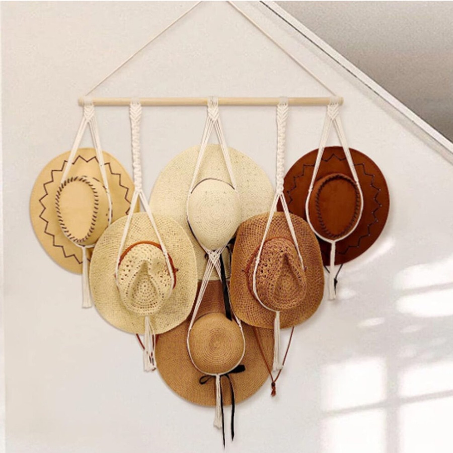 Macrame Hat Hangers Boho Hat Rack for Wall Hat Holder Display Organizer