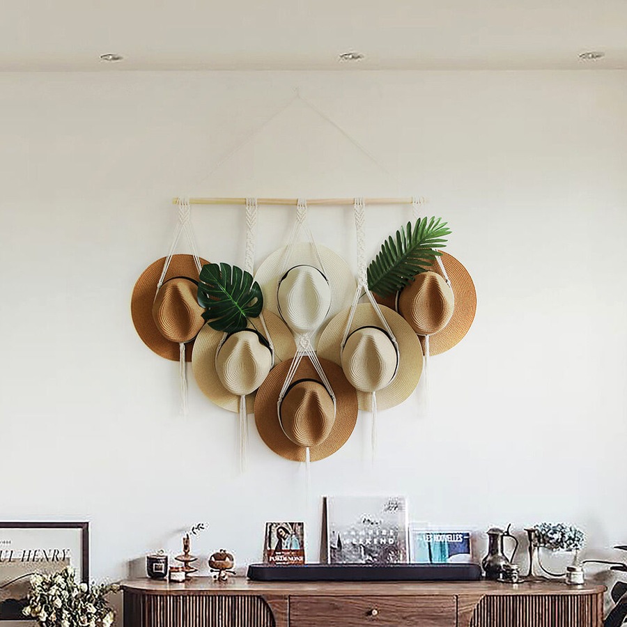 Macrame Hat Hangers Boho Hat Rack for Wall Hat Holder Display Organizer