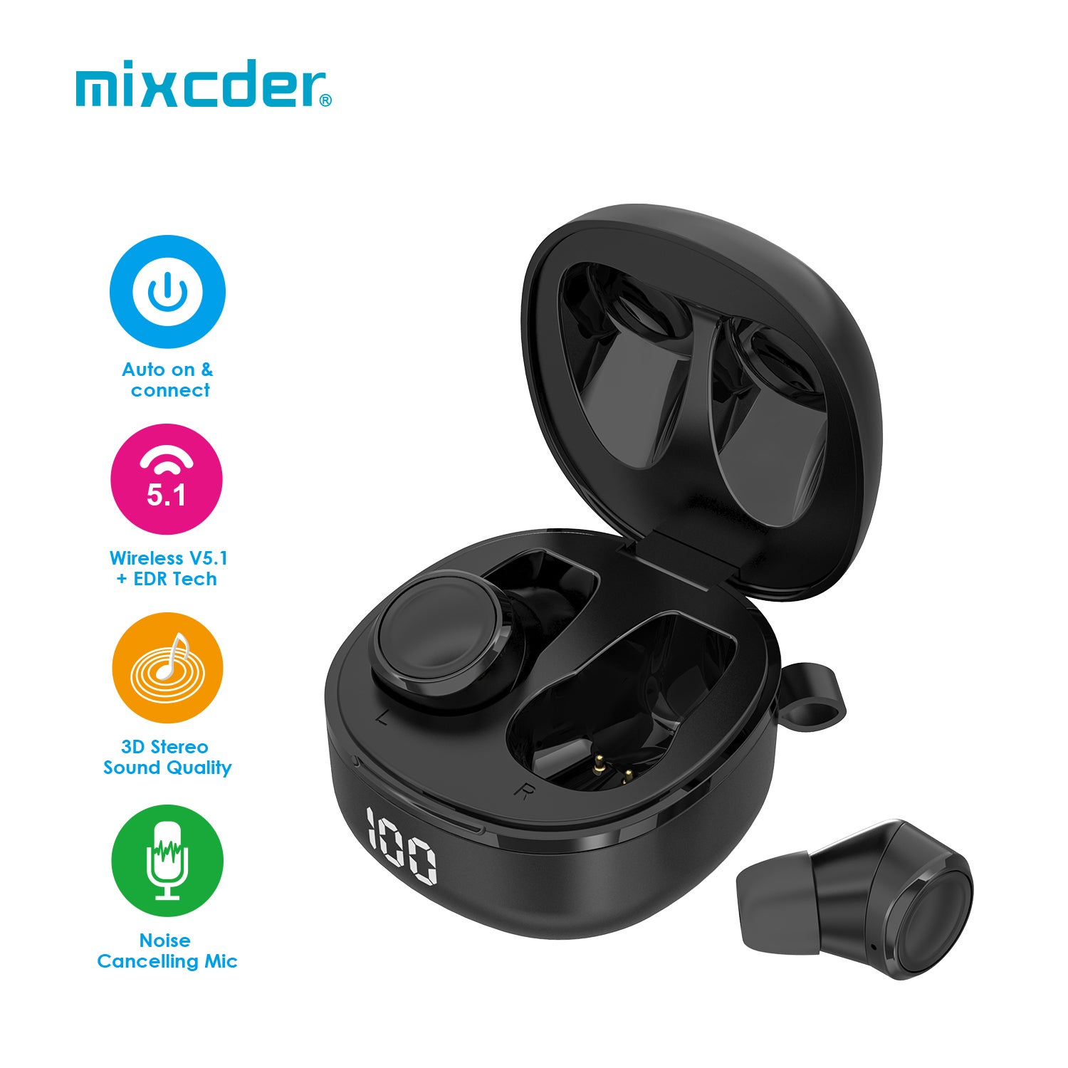 Mixcder t1 tws bluetooth earbuds 2024 wireless earphones with noise cancelling mic