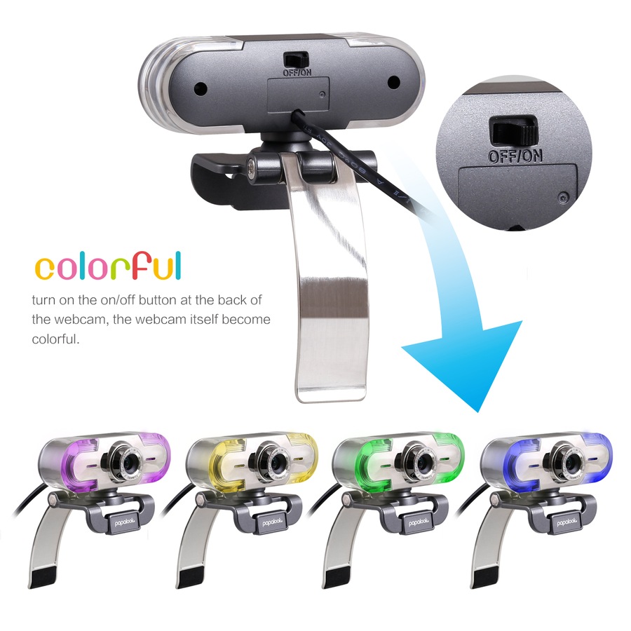 PAPALOOK PA452 Webcam 1080P, HD Web Camera with Colorful LED Lights and Mic