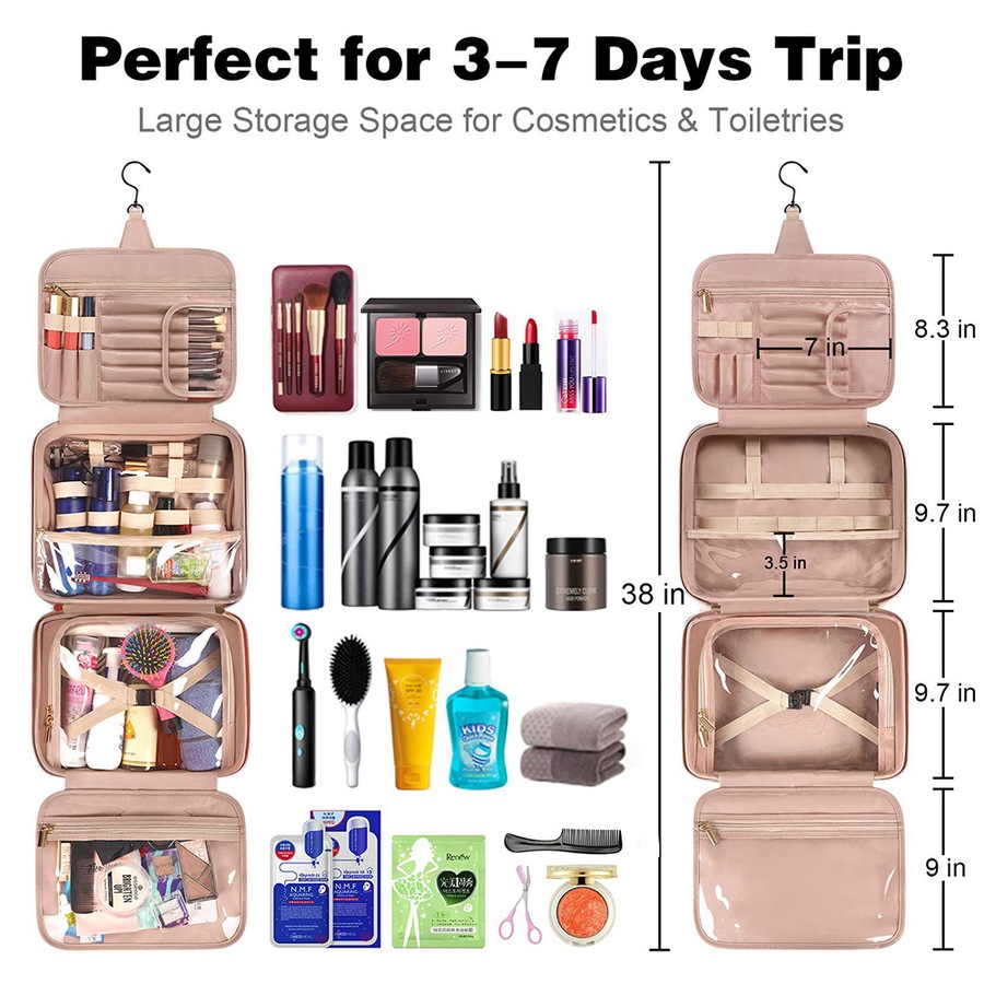 PU Leather Makeup Bag Travel Tote Waterproof Cosmetic Bag-Pink