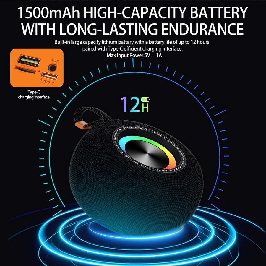 RGB Portable Bluetooth Wireless Speaker IPX6 Waterproof Music Bluetooth Speaker