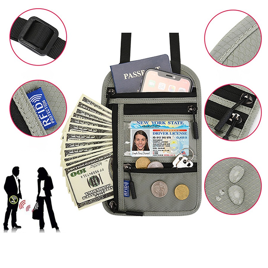 Travel Neck Wallet With RFID Blocking Travel Neck Pouch Passport Holder