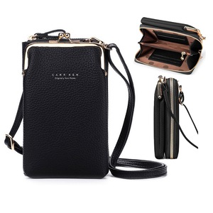 Women Large Capacity Mobile Wallet Phone Bag with Shoulder Strap-Black