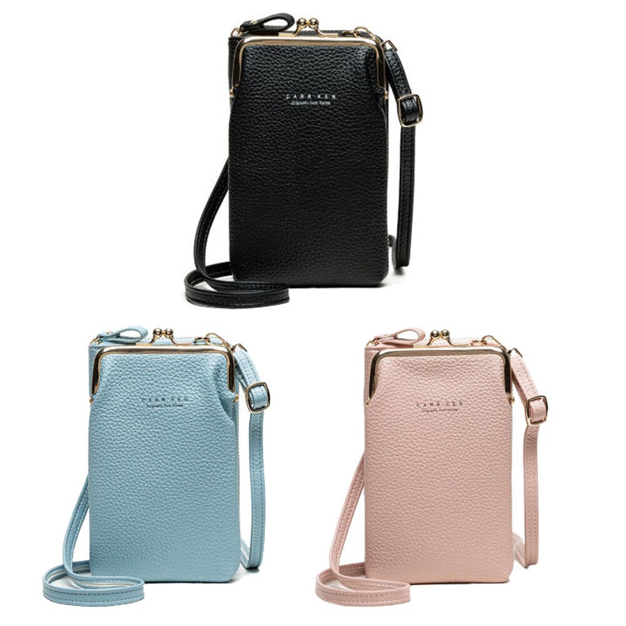 3 Pack Women Mobile Wallet Phone Bag with Shoulder Strap-(Black+Pink+Blue)