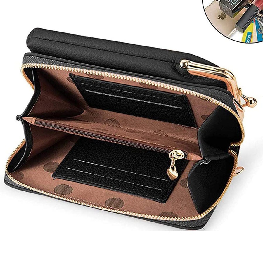 3 Pack Women Mobile Wallet Phone Bag with Shoulder Strap-(Black+Pink+Blue)