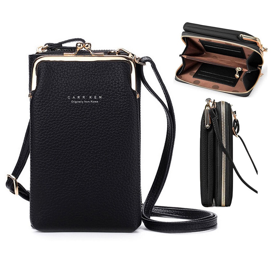 3 Pack Women Mobile Wallet Phone Bag with Shoulder Strap-(Black+Pink+Blue)