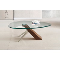Arco Glass Coffee Table in Walnut Color with 12mm Tempered Glass Top