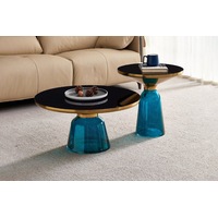 Bell Round Glass Coffee Table (BLUE) with Hand-Blown Glass Base (Set of 2)
