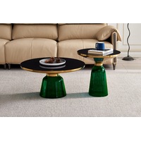 Bell Round Glass Coffee Table (GREEN) with Hand-Blown Glass Base (Set of 2)