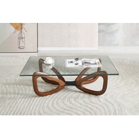 Gucci Modern Coffee Table with Tempered Glass Top and Solid Ash Wood Base