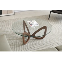 Gucci Modern Glass Coffee Table (Walnut) with Tempered Glass Top and Solid Ash Wood Base