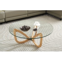 Gucci Round Coffee Table with 12mm Tempered Transparent Glass Top and Solid Ash Wood Base