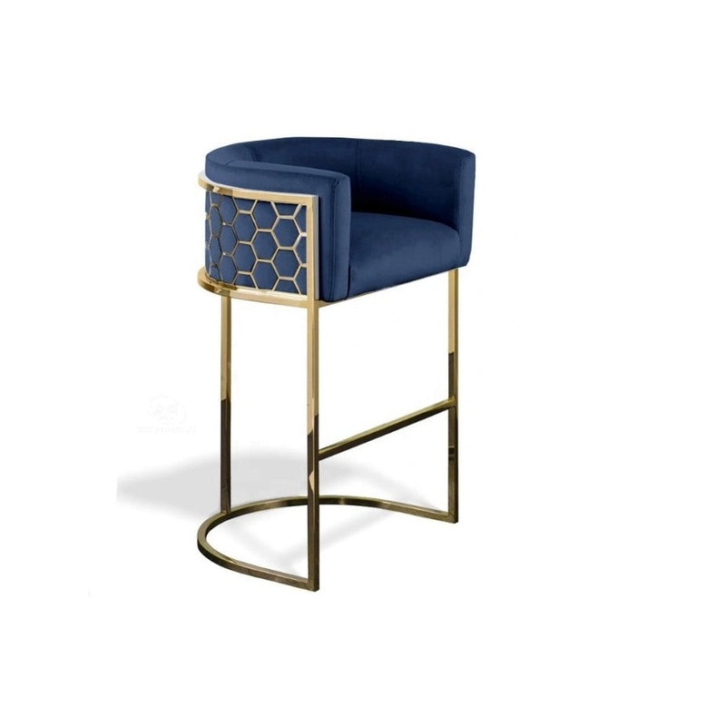 Buy Honey Comb Bar Stool Blue Velvet Upholstery Mydeal