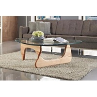 Noguchi Glass Coffee Table with 15mm Tempered Glass Top and Ash Wood Legs