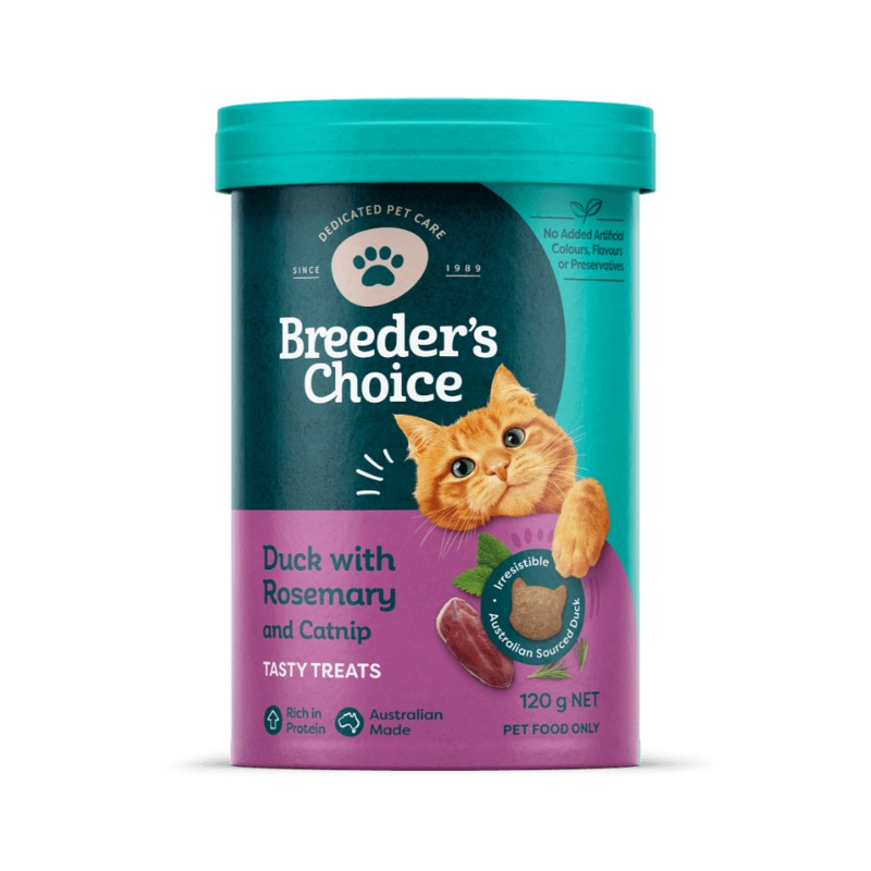 Buy Breeders Choice Cat Treats Duck With Rosemary And Catnip 120g - MyDeal