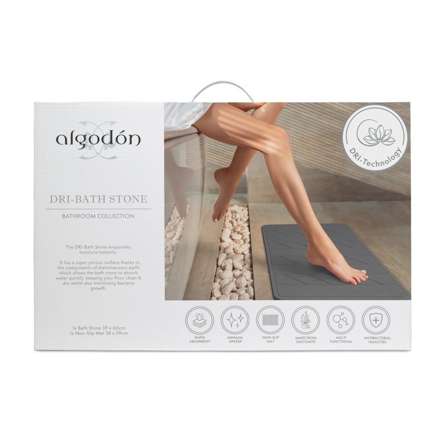 Algodon Dri Stone Bath Mat 39 x 60cm Charcoal