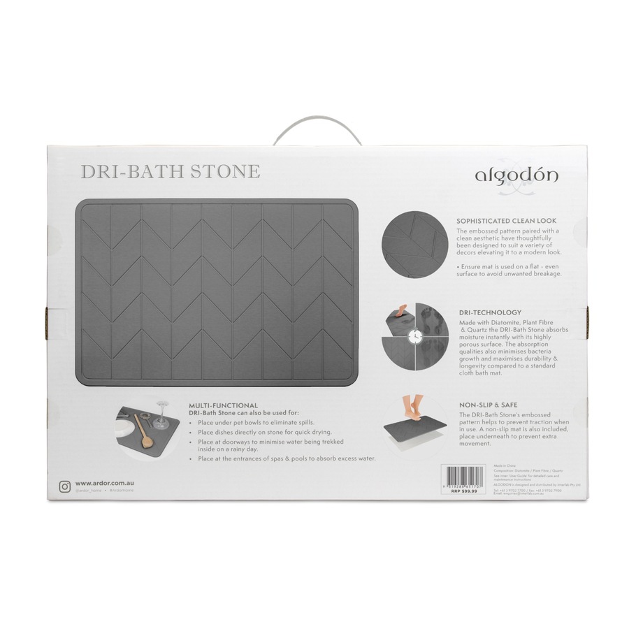Algodon Dri Stone Bath Mat 39 x 60cm Charcoal