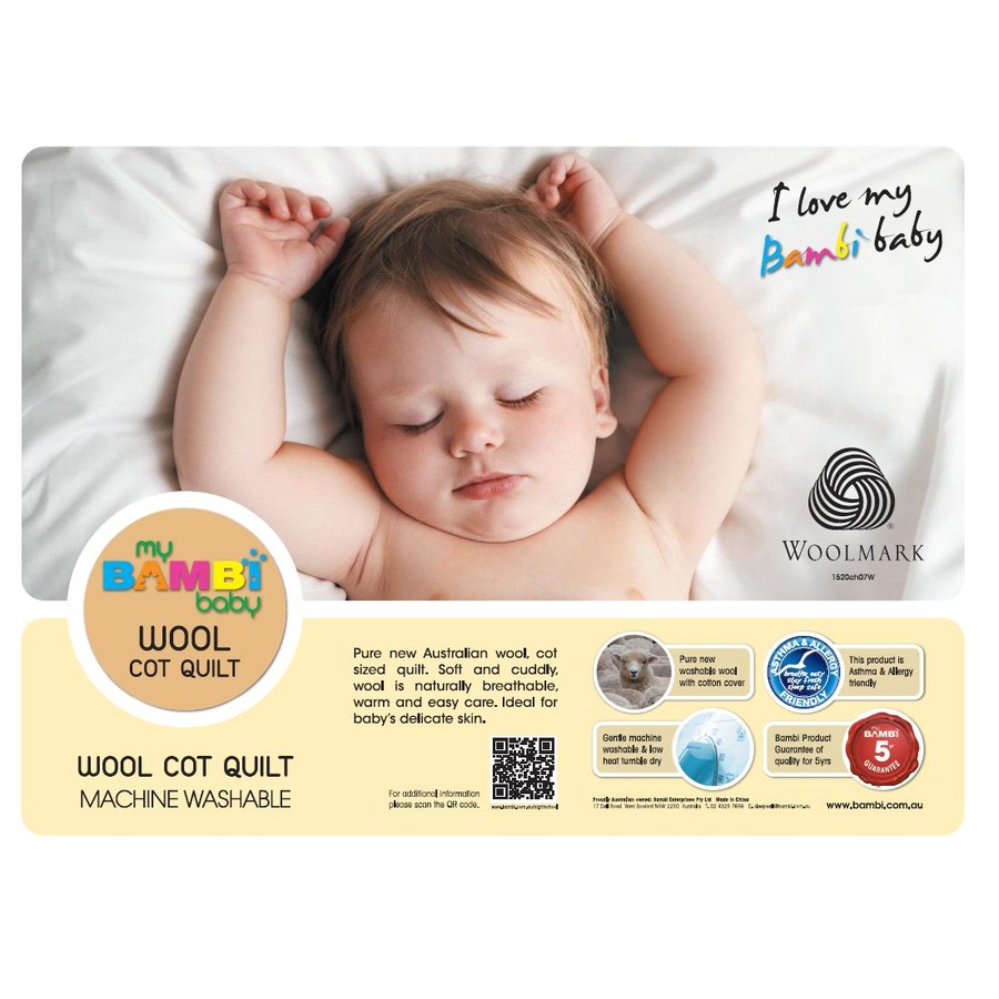Bambi Machine Washable Wool Cot Quilt for Babies
