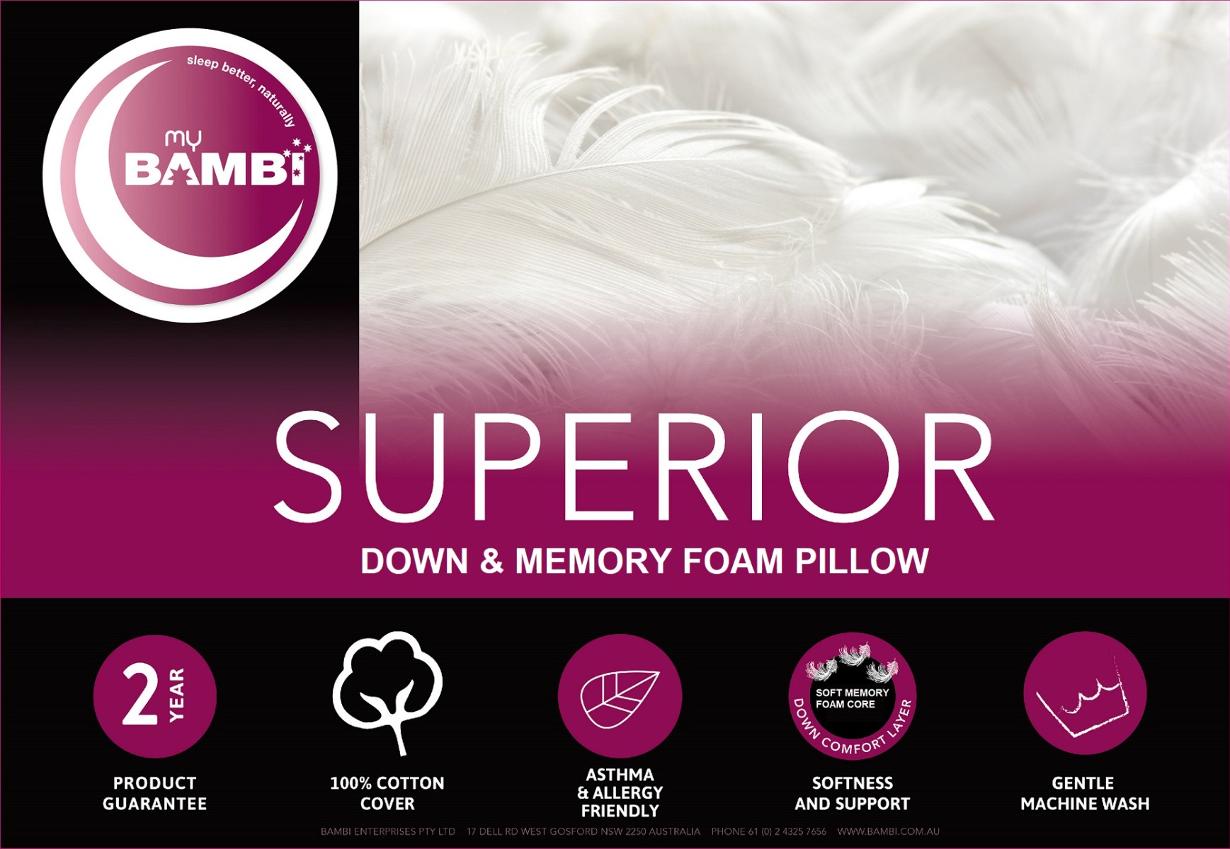 Buy Bambi Superior Down & Memory Foam High Profile Pillow - MyDeal