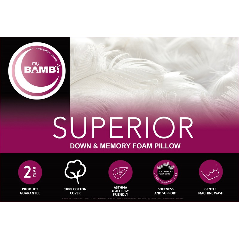Buy Bambi Superior Down & Memory Foam High Profile Pillow MyDeal