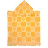 Bambury Kids Daisy Check Poncho Hooded Beach Towels-Quick Drying - Mango