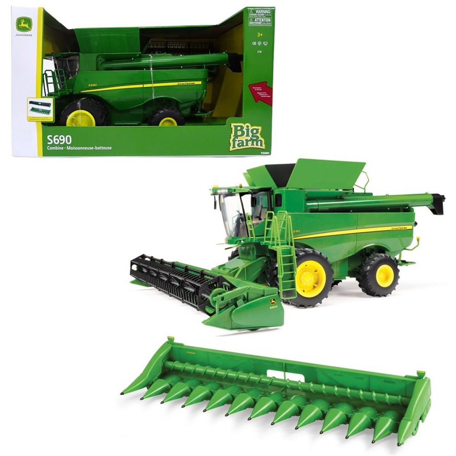 John Deere 1:16 Big Farm S690 Toy Combine Harvester w/Corn/Grain Heads 65cm 3+
