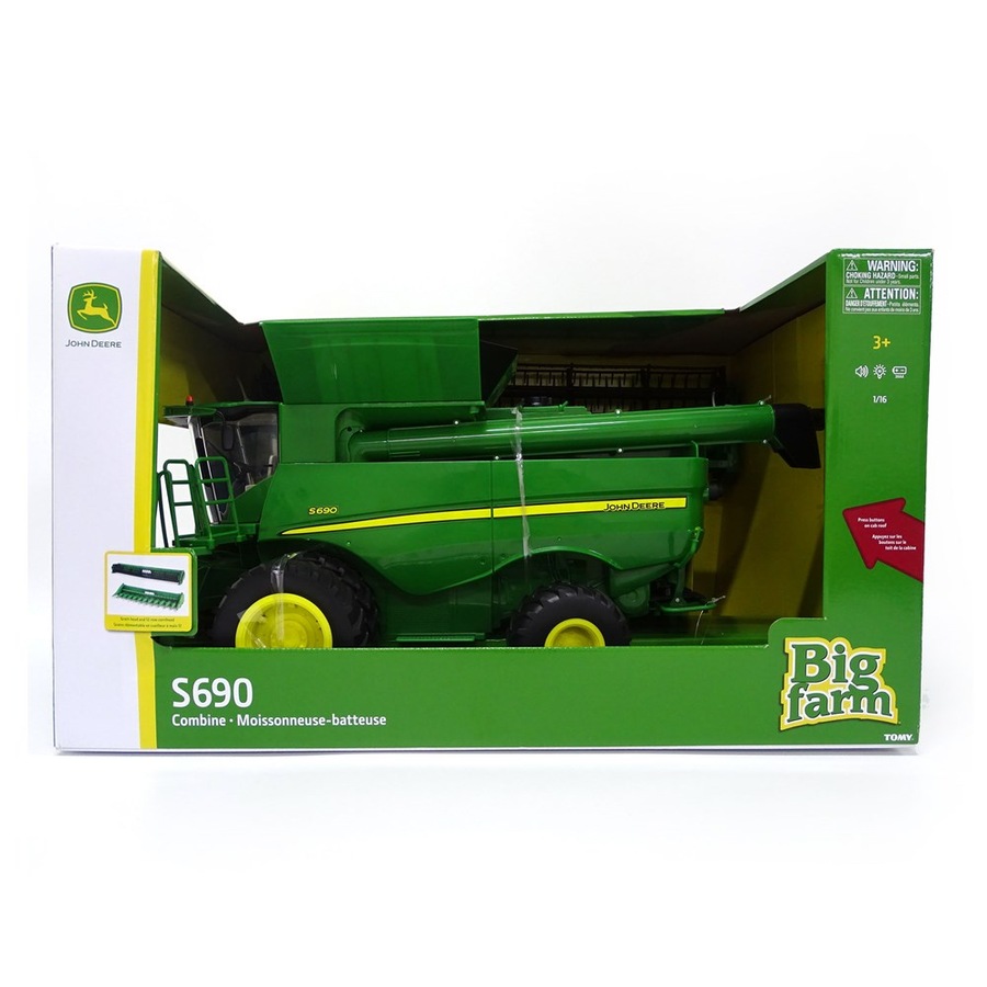 John Deere 1:16 Big Farm S690 Toy Combine Harvester w/Corn/Grain Heads 65cm 3+