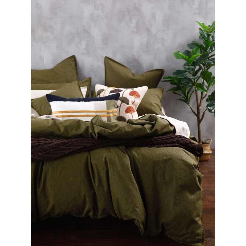 Buy MM Linen Stitch Olive Quilt Cover Set MyDeal