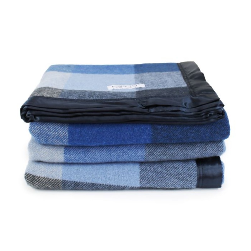 Buy Onkaparinga Australian Wool Check Blanket Blue Queen/King MyDeal