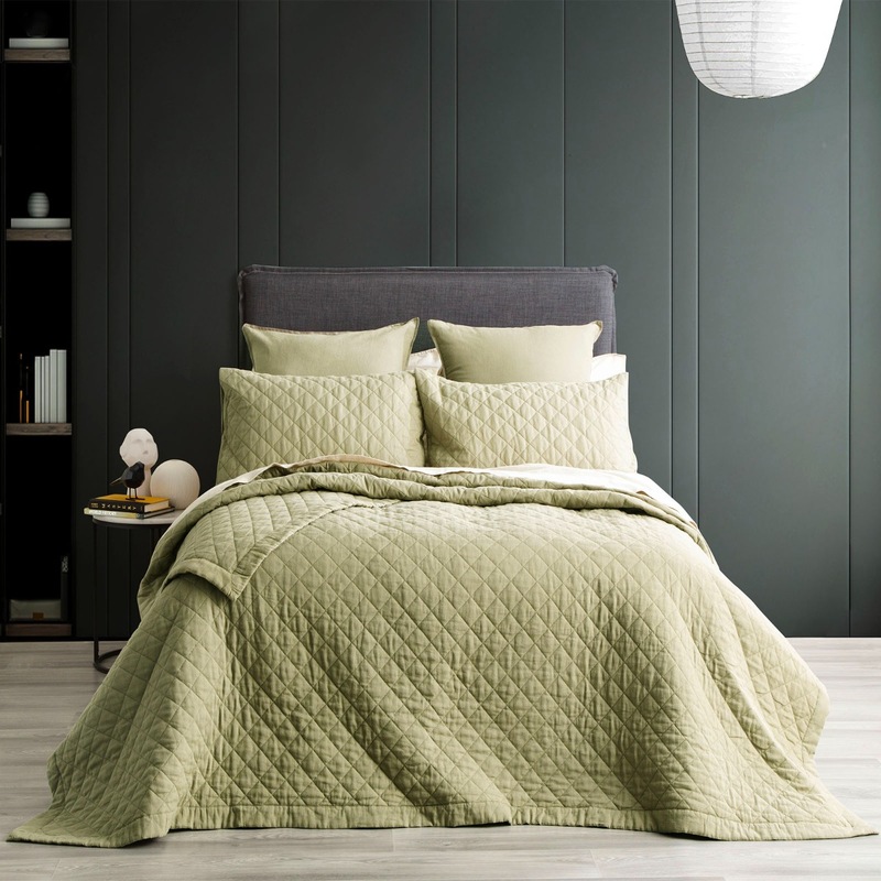 Buy Renee Taylor Cavallo French Linen Quilted Coverlet Set Jade Queen
