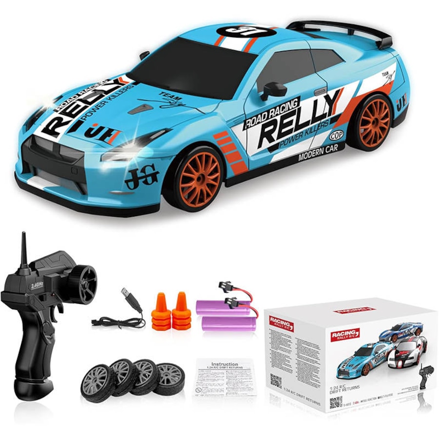 Nevenka 1:24 RC Drift Car 2.4GHz 15KM/H with LED Lights and Dual Batteries-A08