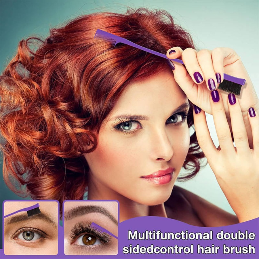 Nevenka 12 Pieces Hair Brush Set Nylon Teasing Hair Brushes Rat Tail Combs with Duckbill Clips for Women-Pink Purple